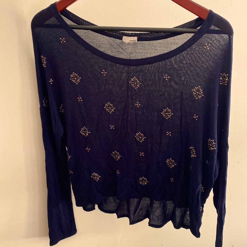 Garage. Long sleeved navy blue shirt. Cotton